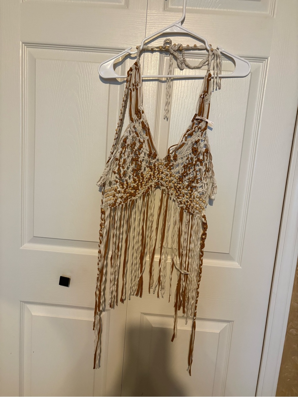 Free People Crochet Fringe Halter in Cream and Brown - Picture 3 of 4
